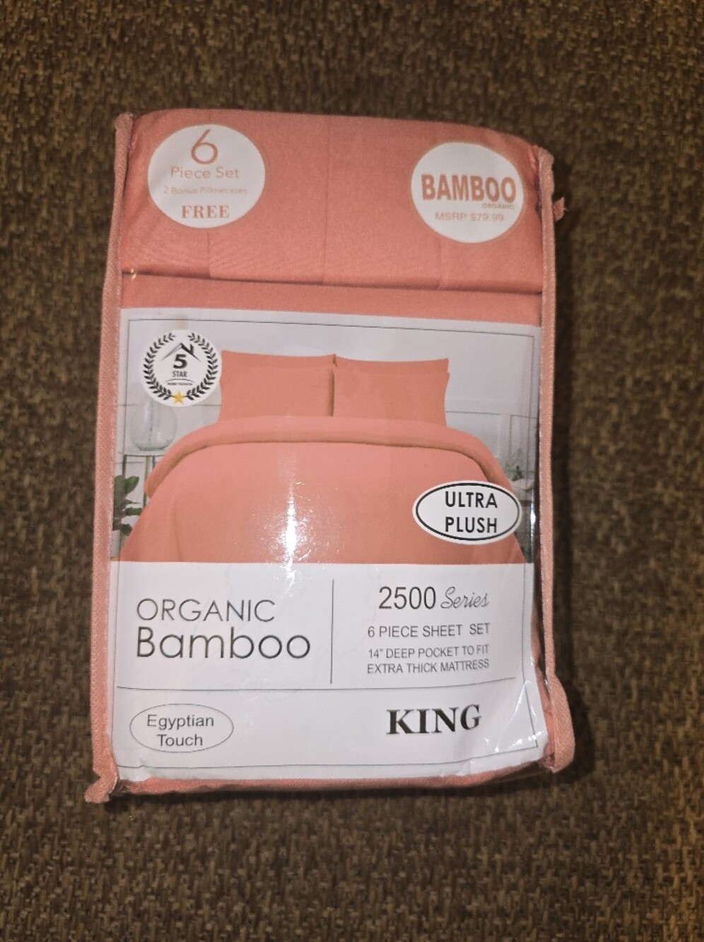 Organic Bamboo Ultra Plush King 6pc Sheet Set - Coral Pink